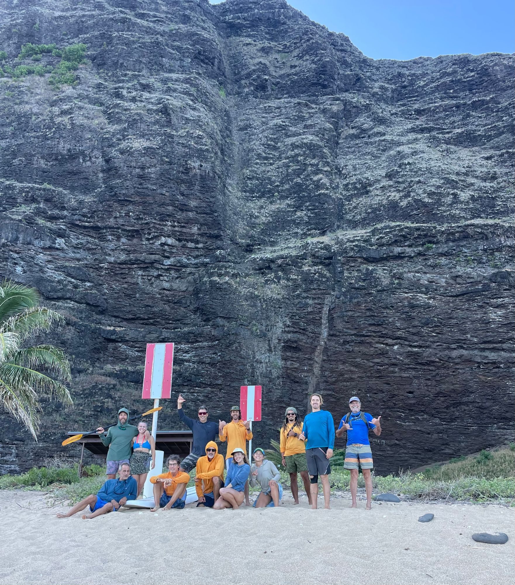 A guided group paddling the open ocean along the Na Pali Coast, Kauai