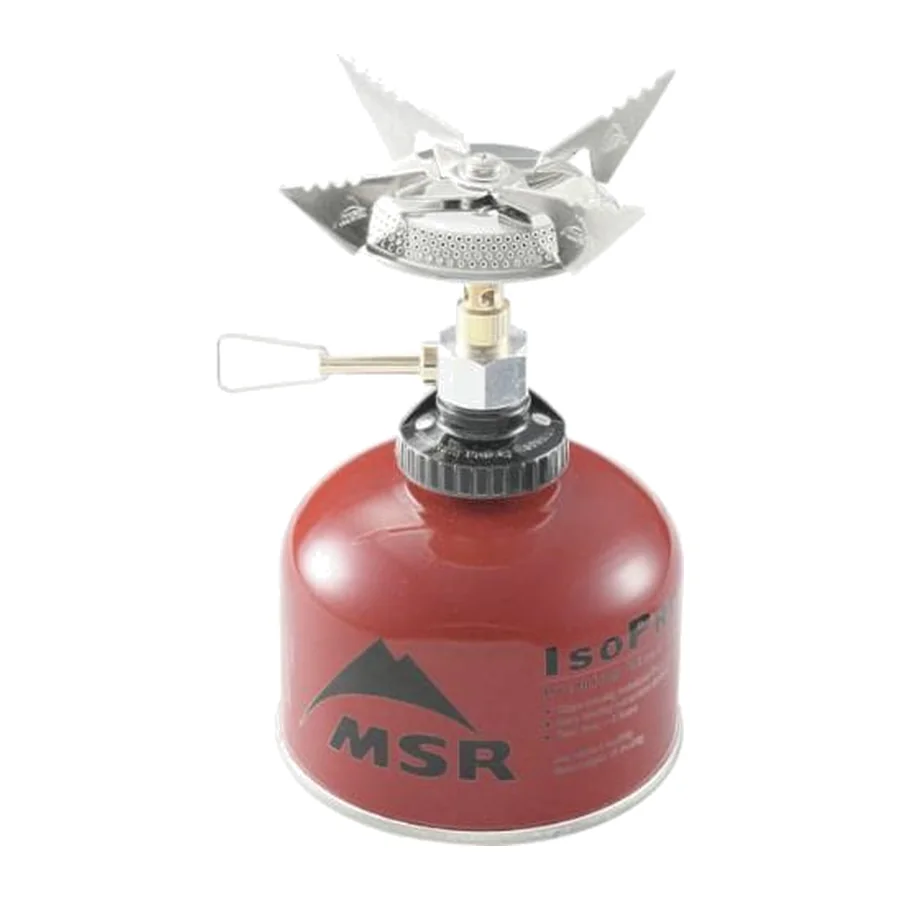 MSR SuperFly canister stove mounted on a fuel canister